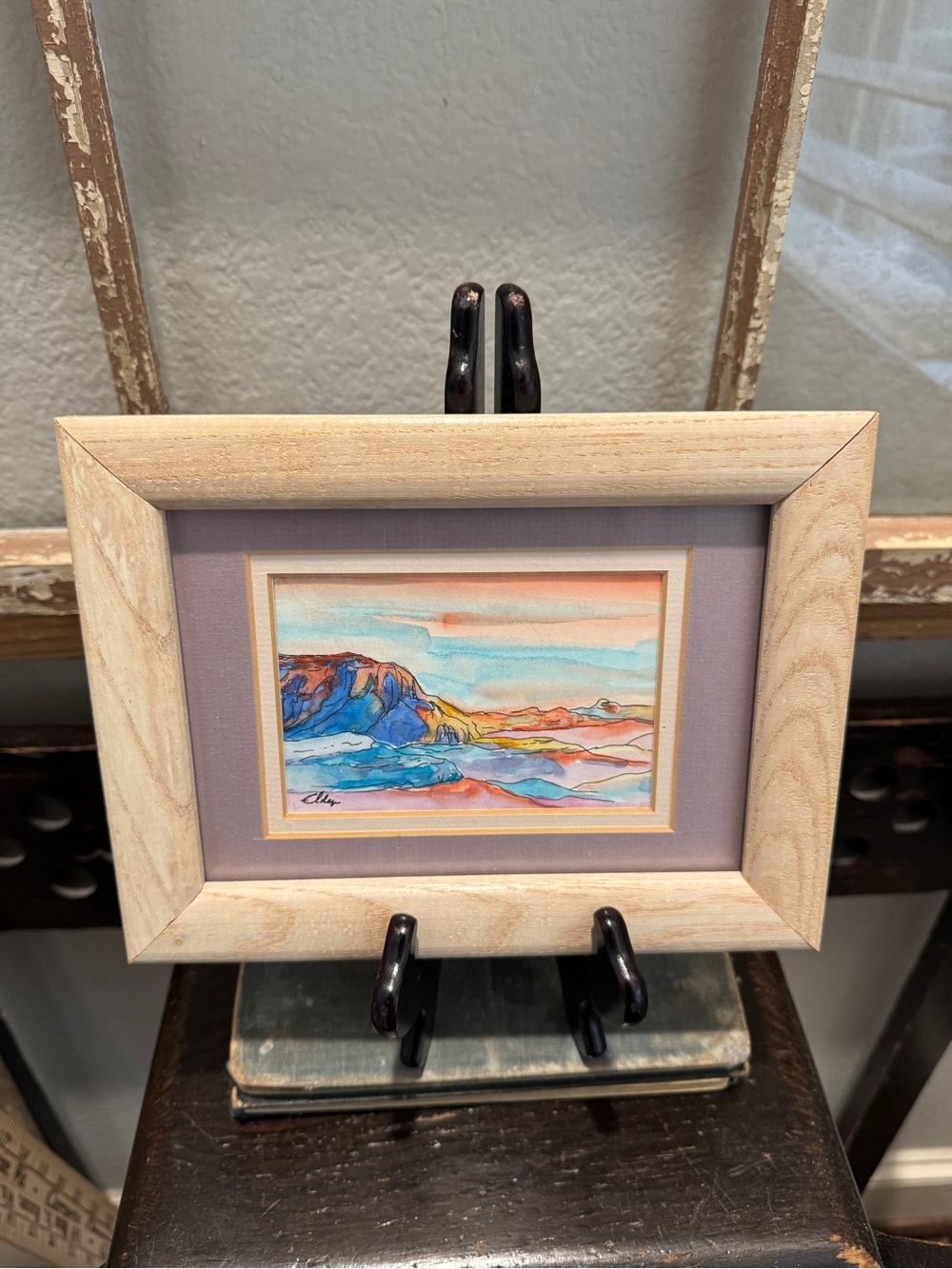 Vintage Framed Signed Abstract Landscape Art Print - Multicolor